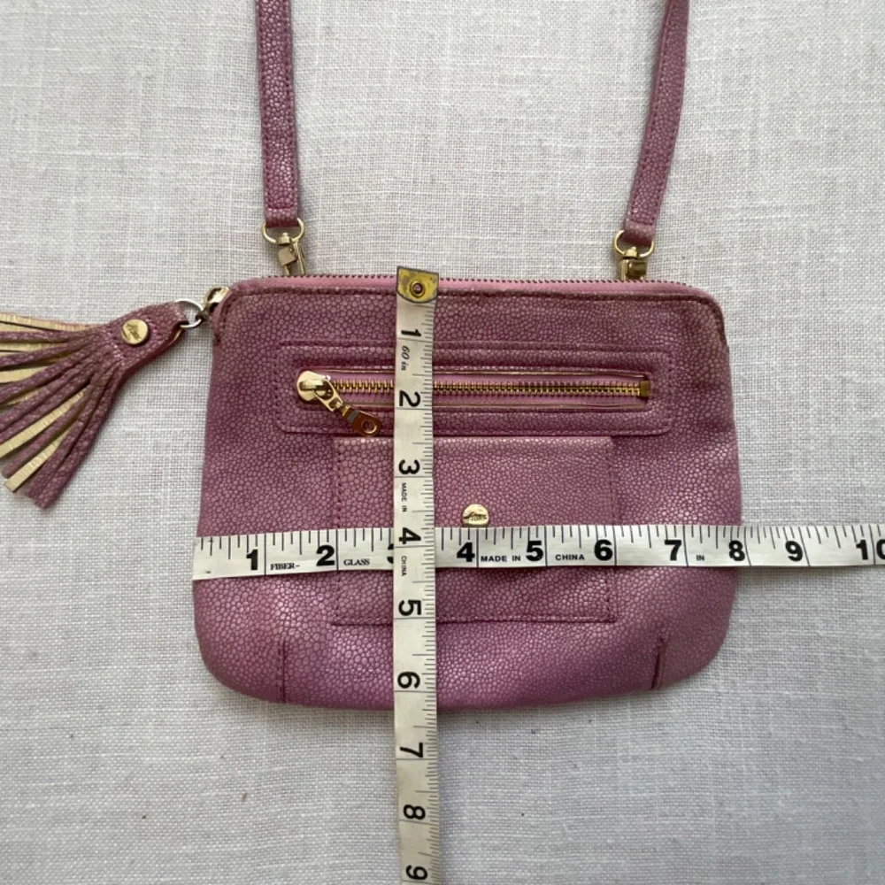 •Abas Pink Lavender Embossed Leather Crossbody Bag ZipClutch Pouch